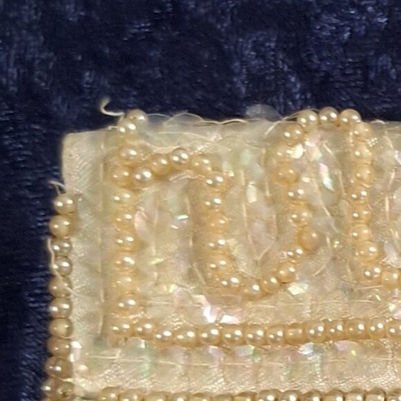 Vintage John Wind Japan Bead & Sequin Clutch Purse Ivory/Gold Mid-century Glam - Picture 11 of 13